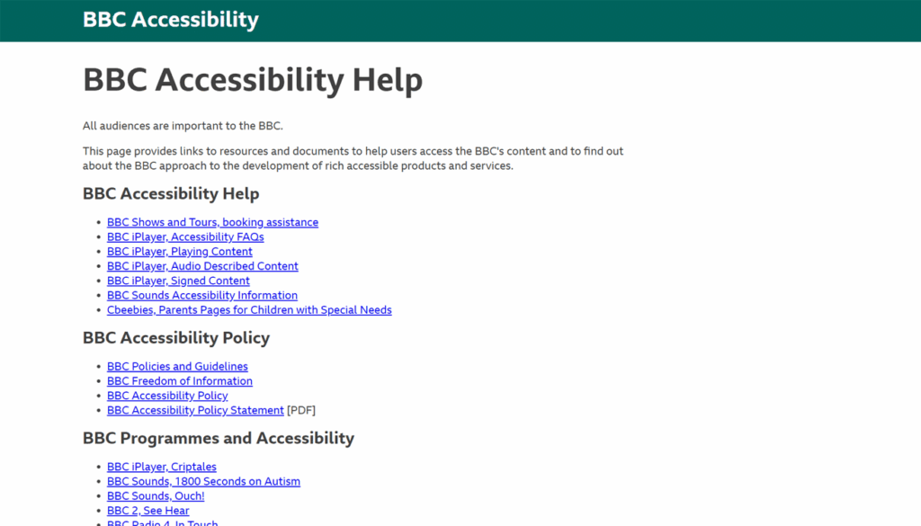 The BBC websites Accessibility help and information page.