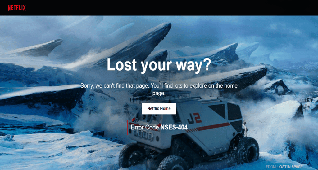 404 page examples: Netflix