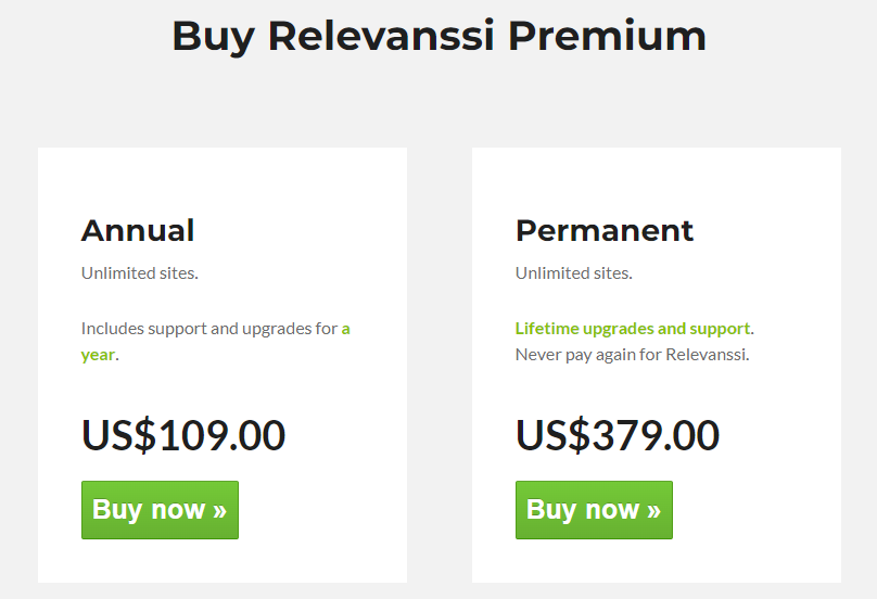 Relevanssi pricing for WordPress