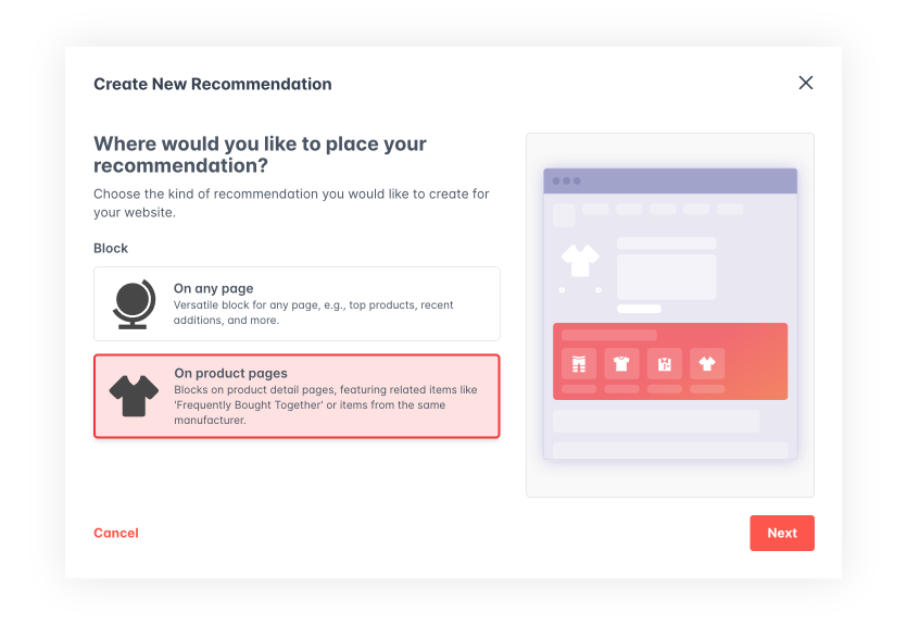 AddSearch Recommend Create New Product Block UI.